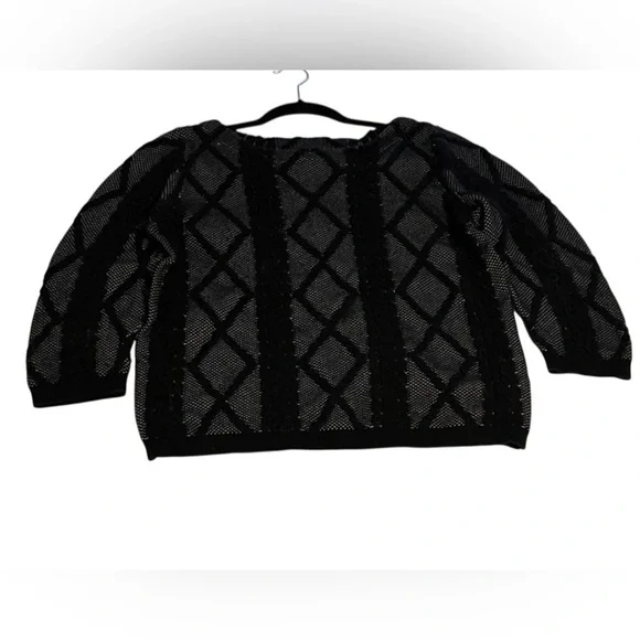 Worthington Black Embroidered Overlay Quarter Sleeve Sweater Diamond Pattern L - Picture 3 of 8